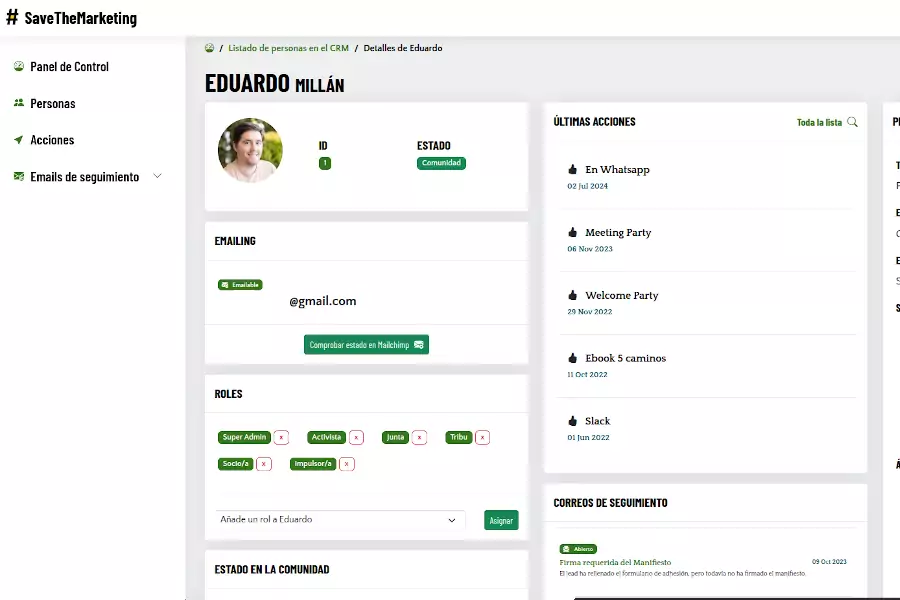 Captura del CRM de #SaveTheMarketing